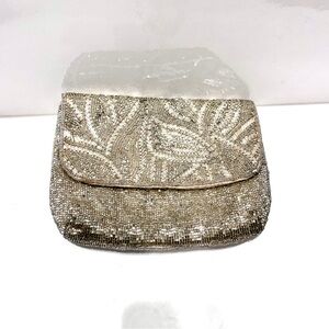 La Regale Elegant Silver Beaded Clutch